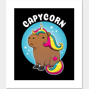 Capycorn Cartoon Capybara Unicorn Posters and Art